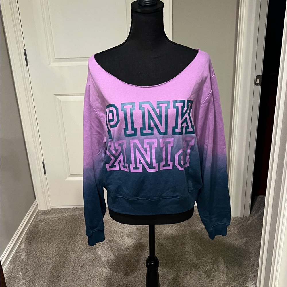 Pink Ombre Off-Shoulder Sweatshirt